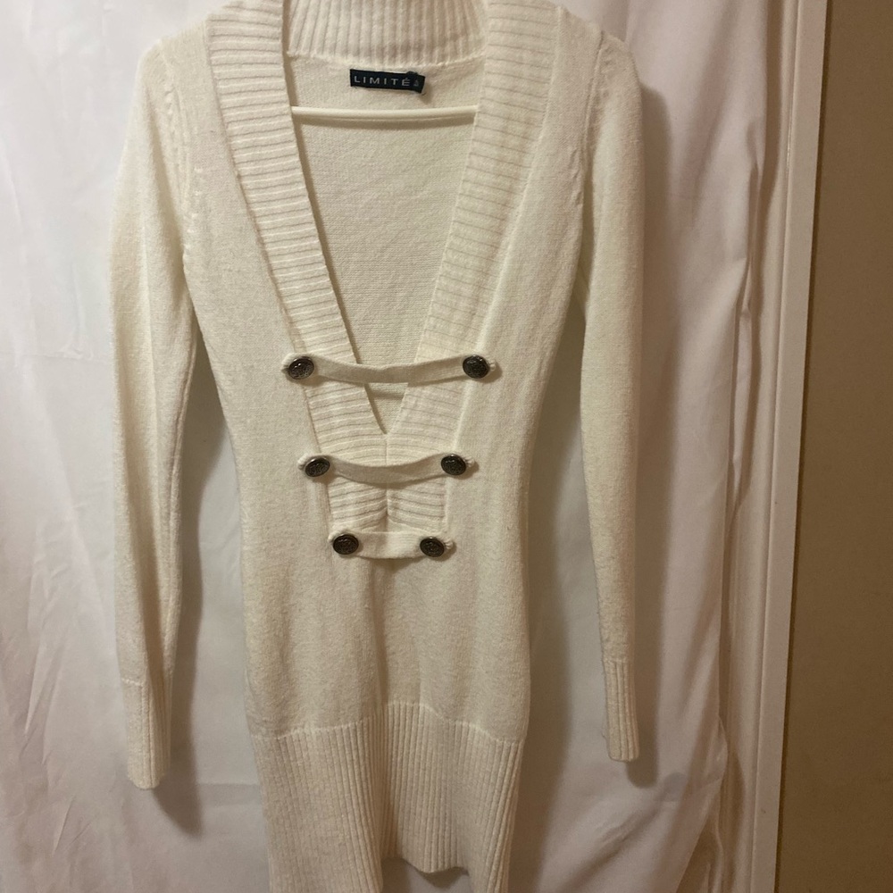 The Limited Ivory V-Neck Sweater with Button Accents